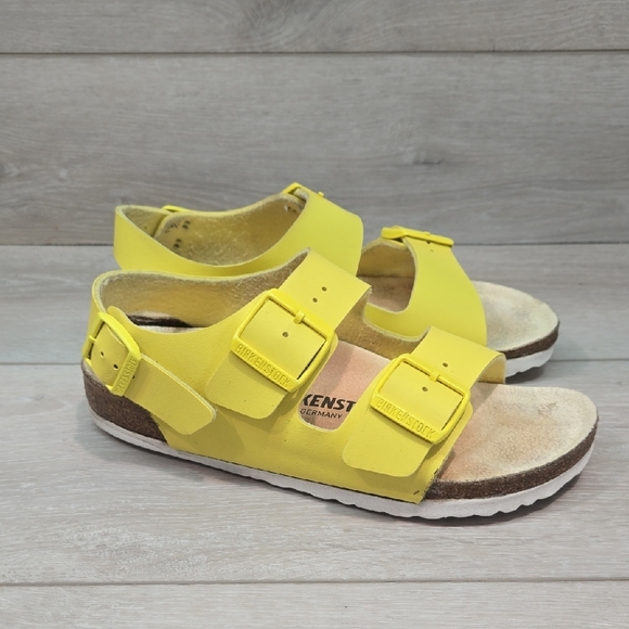 Birkenstock Women Milano Bright Yellow Sandals Leather Shoes Sz 37/6 Narrow - Picture 1 of 11